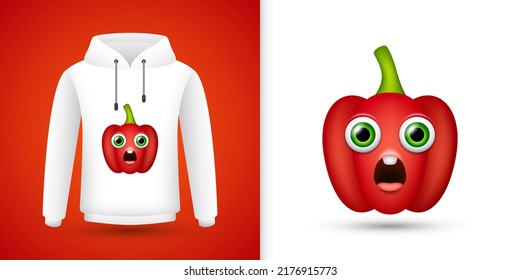 Red Bell Pepper on white sweatshirt hoodie. Vector