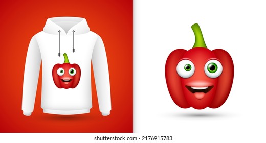 Pimienta roja en capucha de sudadera blanca. Vector