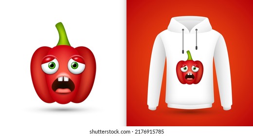 Red Bell Pepper on white sweatshirt hoodie. Vector