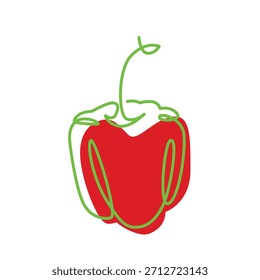 Dibujo de una línea de pimiento rojo. Ilustración de una sola línea de pimiento rojo. Arte de línea minimalista de pimiento rojo. Arte vectorial de pimiento rojo