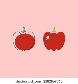 Red bell pepper outline vector illustration, black line icon, linear sign isolated on red background