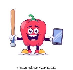red bell pepper playing baseball cartoon mascot character vector illustration design