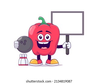 red bell pepper playing bowling cartoon mascot character vector illustration design