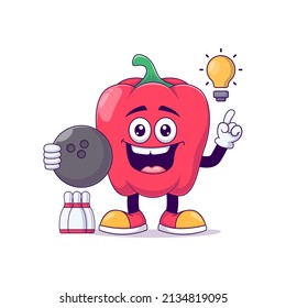 red bell pepper playing bowling cartoon mascot character vector illustration design