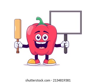 pimiento rojo jugando al críquet caricatura de mascota diseño de ilustración vectorial