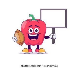 red bell pepper playing rugby cartoon mascot character vector illustration design