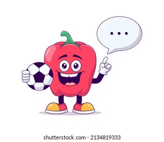 red bell pepper playing soccer cartoon mascot character vector illustration design