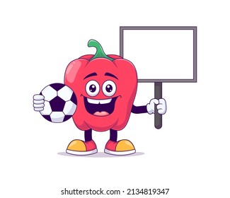 red bell pepper playing soccer cartoon mascot character vector illustration design