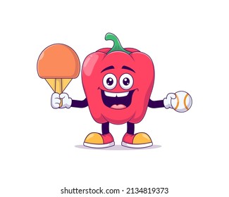 red bell pepper playing table tennis cartoon mascot character vector illustration design