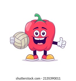 red bell pepper playing volley cartoon mascot character vector illustration design