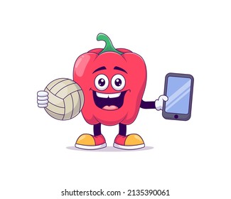 diseño de imagen vectorial de personaje de caricatura de voleibol rojo pimiento tocando