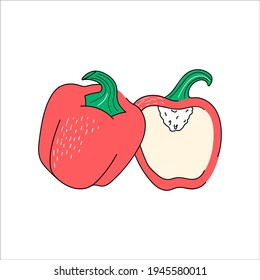  Red bell pepper, set of whole and half