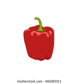 Red Bell Pepper Standing Isolated on White Background, Vegetables Sweet Pepper, Capsicum, Vector Illustration