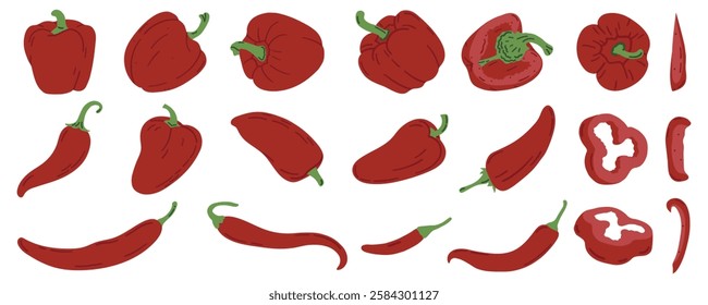 Red bell pepper vector. Fresh healthy vegetables. Flat style.