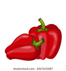 Red bell peppers, paprika, vegetable, healthy food. Bell peppers in cartoon style. Graphic element for fabric, textile, clothing, wrapping paper, wallpaper, poster.Vector Illustration.