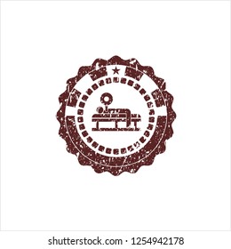 Red bench press icon inside rubber grunge stamp