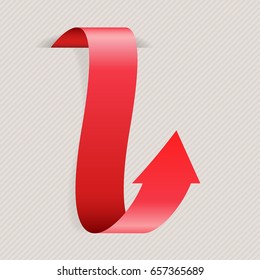 Red bent arrow on gray background. Vector 3d illustration