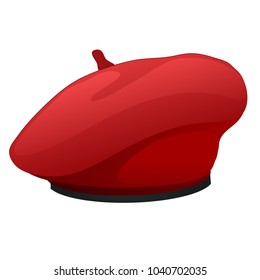 Red beret hat isolated on white background. Vector cartoon close-up illustration.