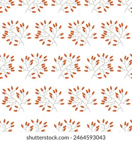Red berries Abstract square seamless patterns. Rosehip background design for textile, wrapping paper, covers. Vector illustration isolated on white background