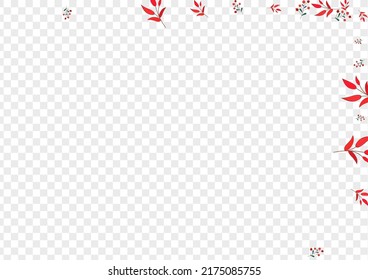 Red Berries Background Transparent Vector. Leaf Elm Design. Burgundy Rowan. Green Herb Dry. Wood Set.