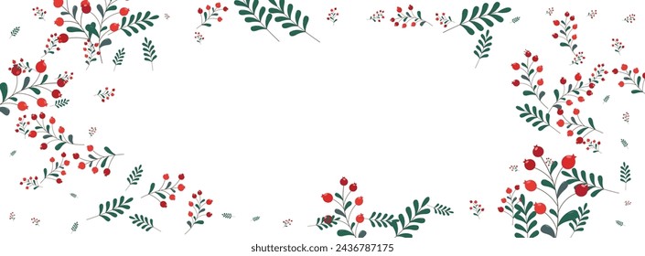Red Berries Background White Vector. Herb November Texture. Burgundy Leaves Image. Natural Card. Rowan Poster.