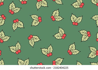 Patrón de doodle de navidad de las bayas rojas