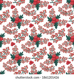 Patrón de invierno navideño de las bayas rojas en el fondo blanco