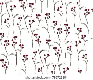 Red berries with dark branches pattern