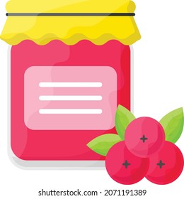 red berries Jam Jar Concept, Thanksgiving Day breakfast Vector Icon Design, Harvest festival Symbol, Secular holiday Sign, Religious and cultural traditions Stock Illustration