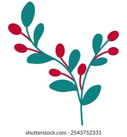 Bayas rojas en una Ilustración vectorial de rama 