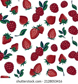 Red berries pattern on the white background. Seamless pattern. Vector