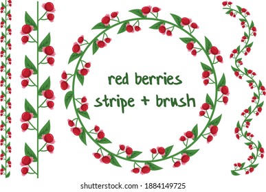 red berries vector stripe + brush, can be used for designs, greeting cards, artwork