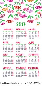 Red berry 2017 Calendar, garden themed design, vector