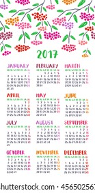 Red berry 2017 Calendar, garden themed design, vector