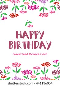 Red berry birthday postcard, lettering, vector.