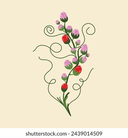 Red berry Branch green Leaf with white Background Vector
