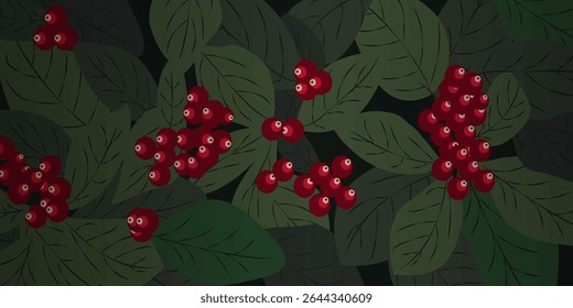 Rote Beerensträucher, Hintergrund. Horizontaler grüner natürlicher Vektorhintergrund