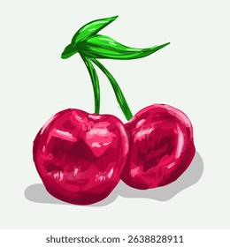 Red berry cherry, Watercolor hand drawn illustration. Isolated object for decoration and design.