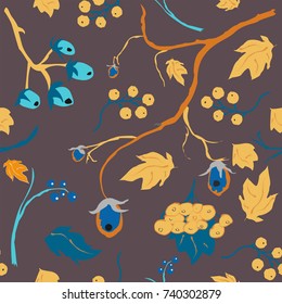 Red berry, Christmas Brier Spray Pattern. Hand drawn, whimsical, traditional style. Colorful artistic design. For backgrounds, wallpapers, fabric, prints, textiles, wrapping, cards, swatches, etc.