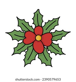 red berry, Christmas floral ornament Christmas colorful ornaments icon. Winter event. Chrismas decorations. Happy new year. doodle elements.