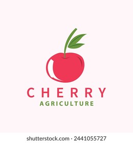 Red berry fruit garden plant silhouette design template cherry logo vector illustration