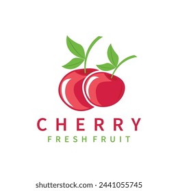 Red berry fruit garden plant silhouette design template cherry logo vector illustration