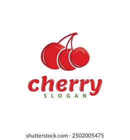 Red berry fruit garden plant silhouette design template cherry logo vector illustration