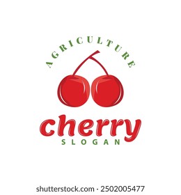 Red berry fruit garden plant silhouette design template cherry logo vector illustration