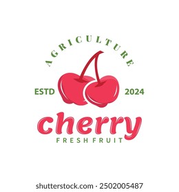 Red berry fruit garden plant silhouette design template cherry logo vector illustration