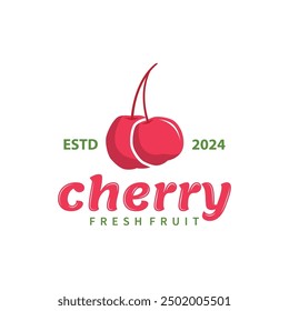 Red berry fruit garden plant silhouette design template cherry logo vector illustration