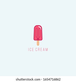 Red Berry Ice cream or Popsicle or frozen ice. Summer dessert. Minimalistic Icon. Colored vector logo. Cartoon style, simple flat design. Trendy illustration. Icon is isolated on a blue background