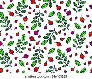 Red berry / Mountain ash seamless pattern, Christmas / New Year style background, vector illustration