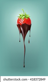 Red berry strawberry dipped in melting dark chocolate, fruit, fondue recipe, valentine concept, transparent, Vector