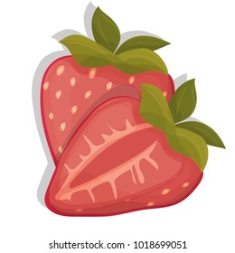 Red berry strawberry and a half of strawberry, fruit, transparent